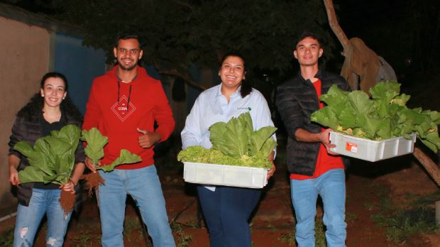 Alunos do curso de Engenharia Agronômica realizam colheita de verduras no Clube Unifor