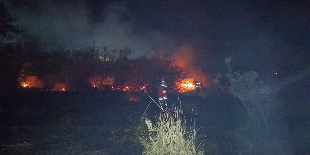 Bombeiros combatem incêndio em vegetação no bairro Cidade Nova, em Formiga