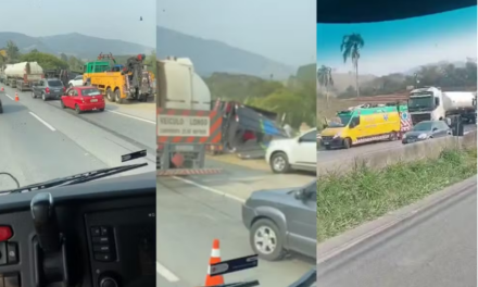 Criança de 8 anos fica gravemente ferida após carreta com café tombar na Fernão Dias