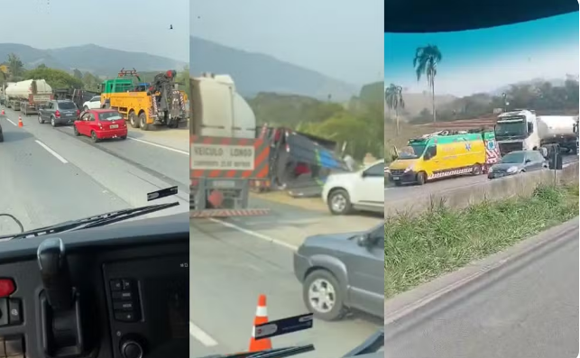 Criança de 8 anos fica gravemente ferida após carreta com café tombar na Fernão Dias