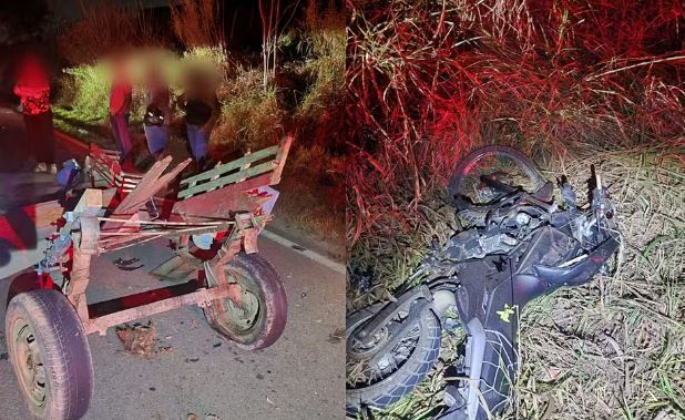 Três pessoas ficam gravemente feridas após colisão entre moto e charrete no Sul de MG