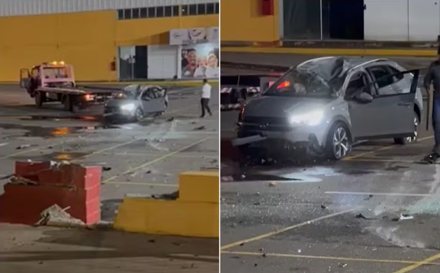 Jovem embriagado capota carro em estacionamento de supermercado