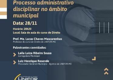 Curso de Direito participará de palestra sobre Processo Administrativo Disciplinar no Âmbito Municipal