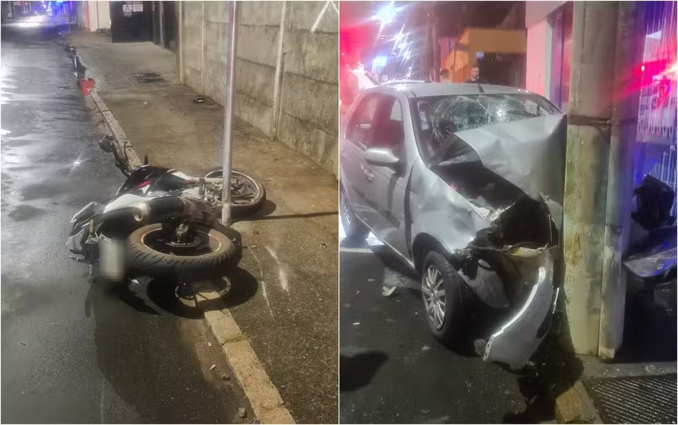 Batida entre carro e moto deixa três feridos em Alfenas