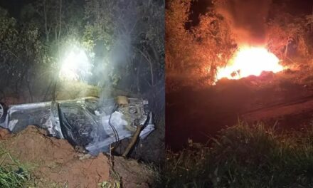 Carro capota e pega fogo em Divinópolis após motorista desviar de cachorro