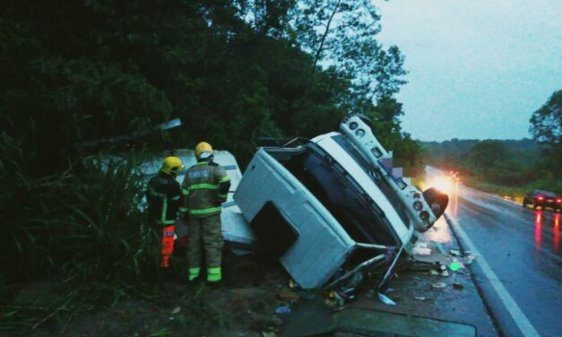 Caminhão tomba na BR-354 e parte da carga é saqueada