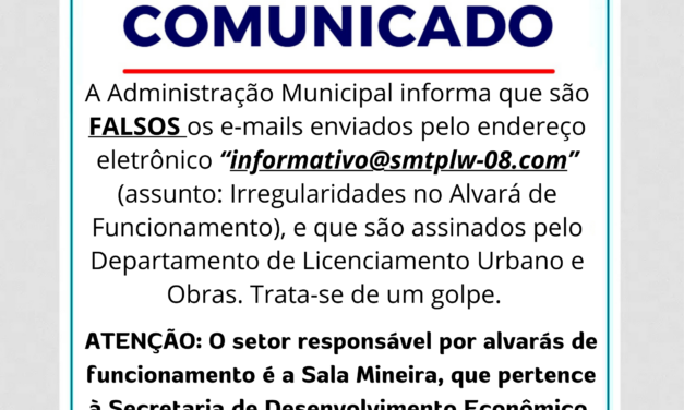 Prefeitura de Formiga divulga comunicado e alerta sobre golpe