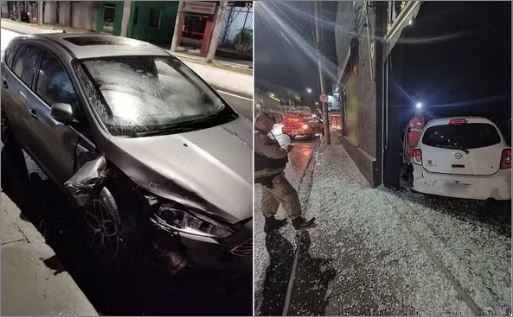 Batida entre veículos termina com carro invadindo academia em Alfenas, MG