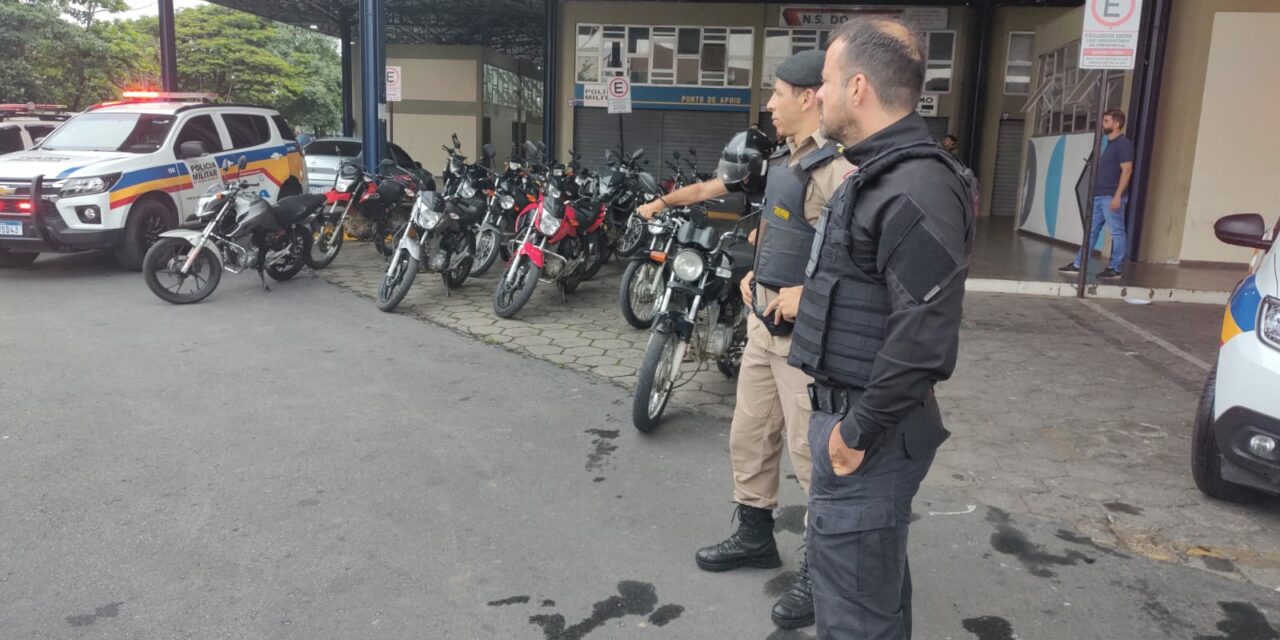 Em Formiga, 28 motos foram apreendidas até as 11:00 pelas Polícias Civil e Militar na Operação Cavalo de Aço II