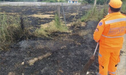 Bombeiros controlam incêndio em lote vago no bairro Recanto da Praia, em Formiga