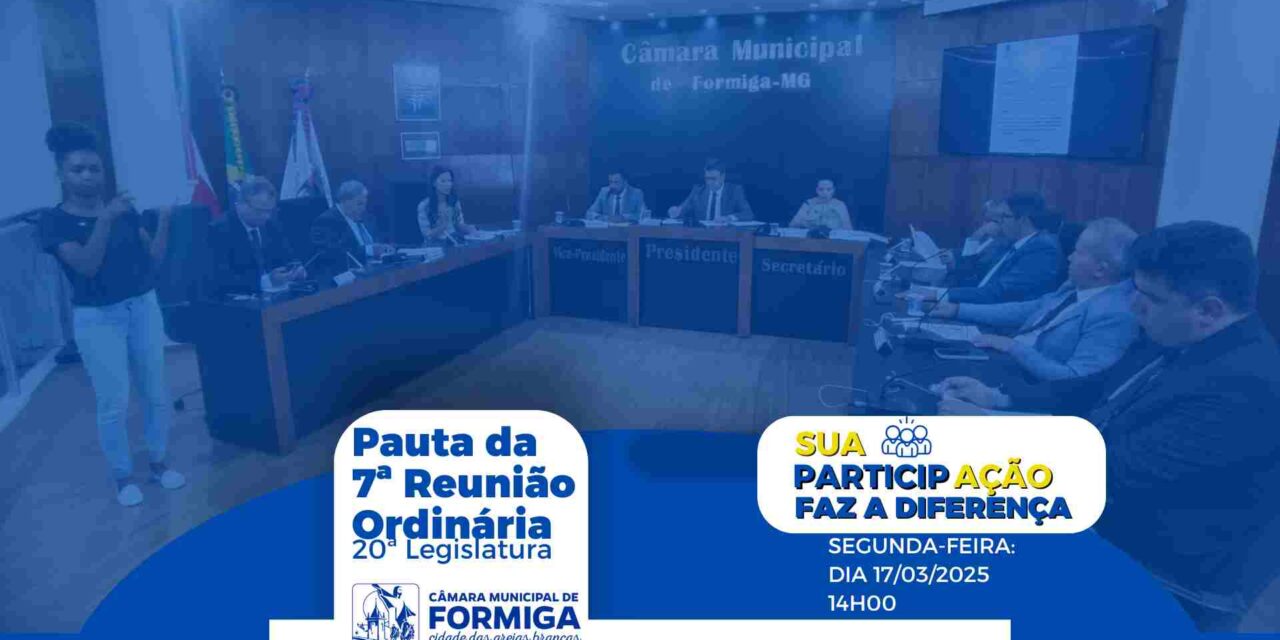 Pauta da 7ª reunião da Câmara Municipal de Formiga é divulgada