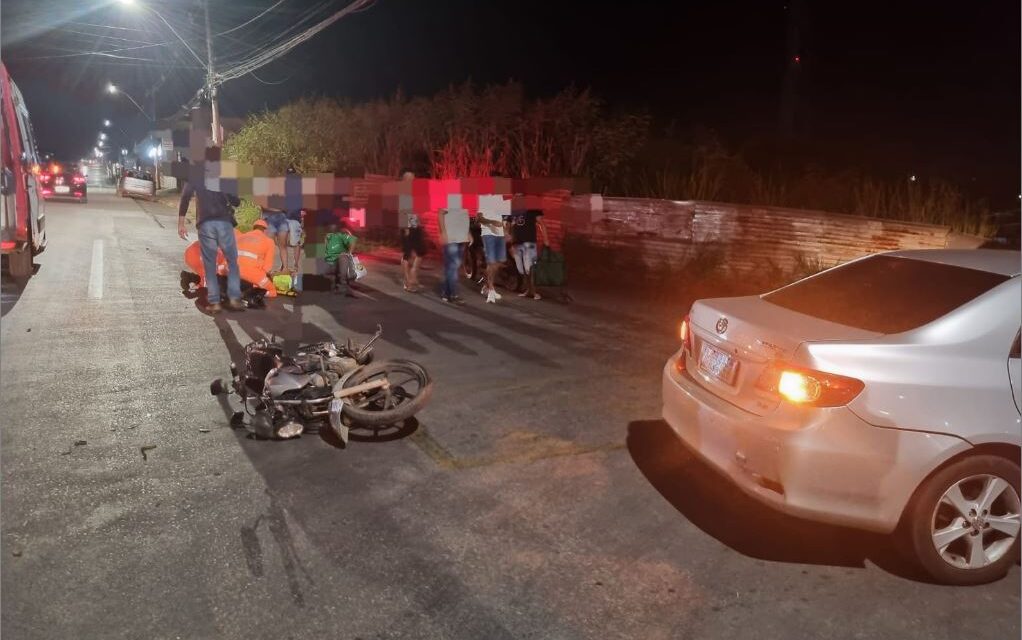 Colisão entre carro e moto deixa vítima ferida na Avenida Brasil, em Formiga