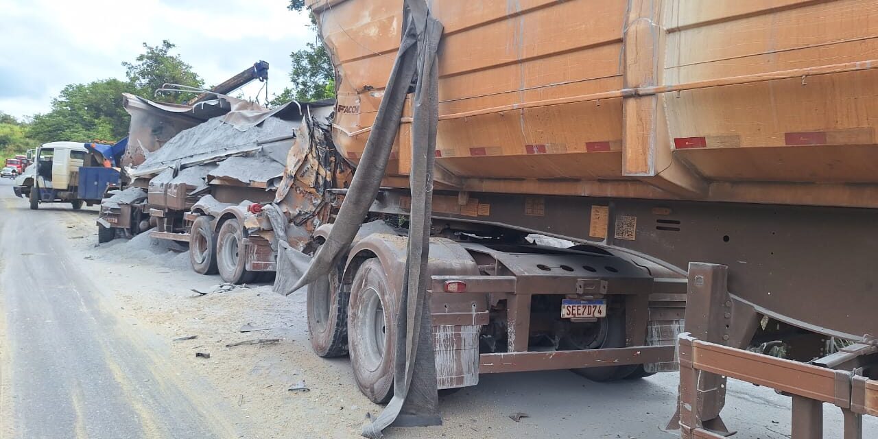 Animais na pista causam acidente entre duas carretas na BR-354, em Bambuí