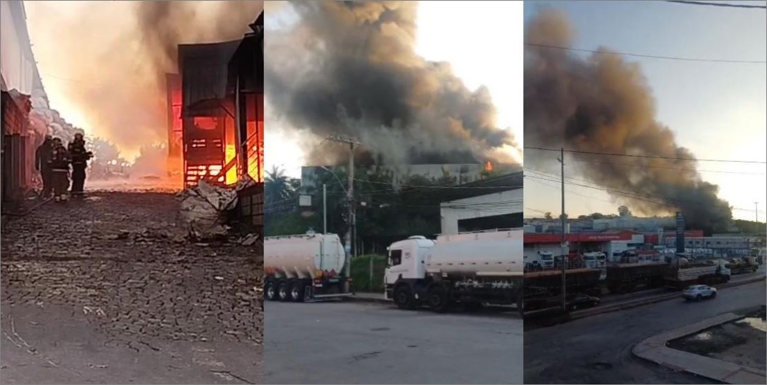 Incêndio de grandes proporções destrói galpão de reciclagem em Betim