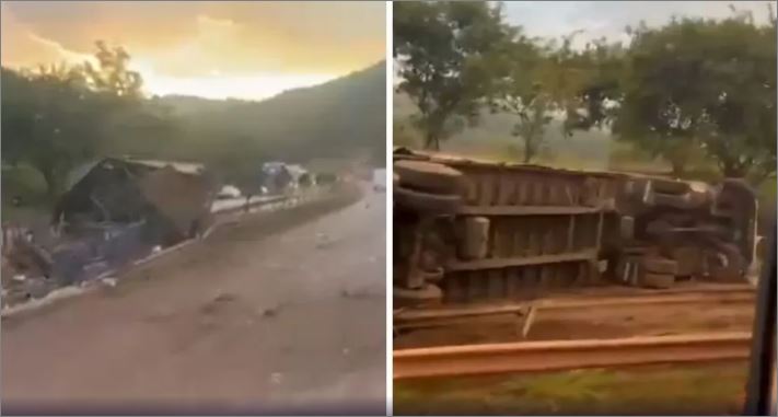 Fernão Dias: congestionamento chega a 8 km após carreta tombar na Grande BH