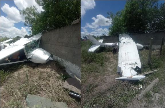 Avião monomotor cai e deixa dois feridos em Campina Grande, na Paraíba