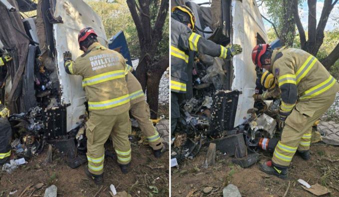 Motorista de carreta bate em árvore e morre preso às ferragens na BR-251