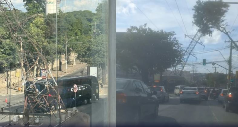 Ônibus derruba torre elétrica em Contagem; apagão é registrado na Grande BH
