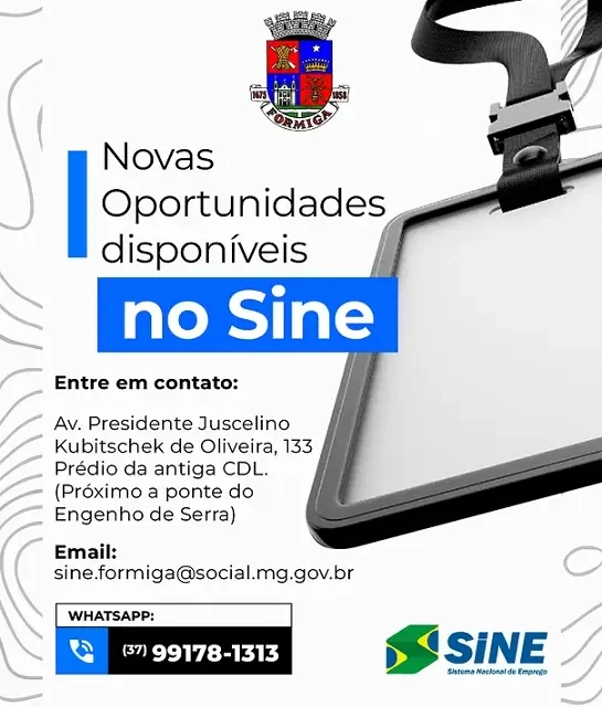 Confira as novas oportunidades apresentadas pelo Sine Formiga