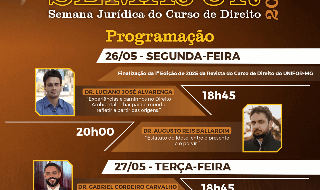 Semajur 2025: estudantes de direito do Unifor-MG participarão de palestras com profissionais renomados