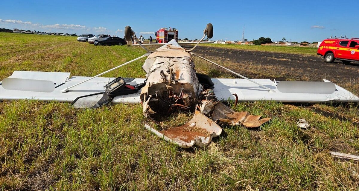 Aeronave faz pouso de emergência, estoura pneu e duas pessoas ficam feridas em Araguari