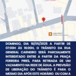 Rua General Carneiro terá trânsito parcialmente bloqueado neste domingo (18)