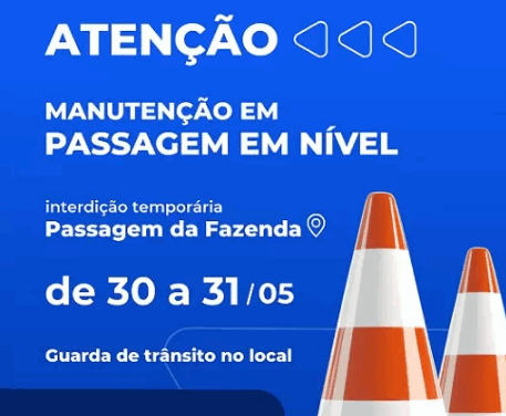 Trânsito será interditado na passagem em nível do Bairro Bela Vista para realização de manutenção