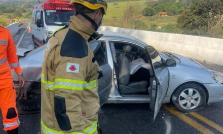Carro roda na pista e bate em mureta, na BR 494