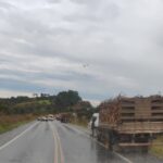 Acidente entre carreta e caminhão de lenha complica trânsito na BR-354, próximo à Formiga