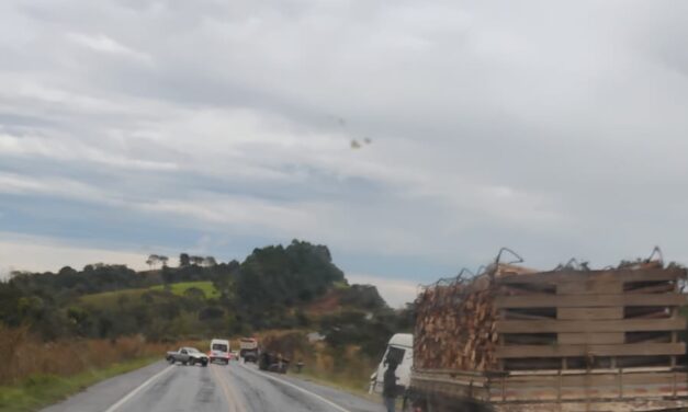 Acidente entre carreta e caminhão de lenha complica trânsito na BR-354, próximo à Formiga