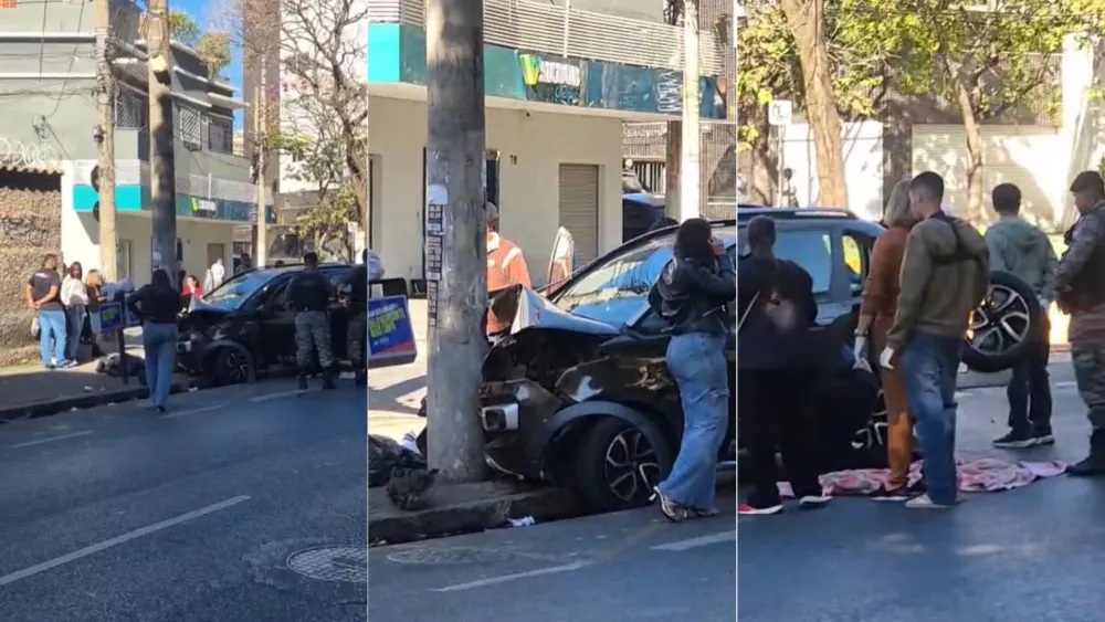 Carro bate em poste na av. Silviano Brandão, em Belo Horizonte, e deixa duas idosas, de 70 e 90 anos, feridas