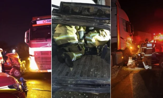 Batida entre Belina e carreta mata duas pessoas em Ibiá, interior de MG