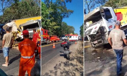 Acidente entre caminhões interdita a BR-381 em Governador Valadares
