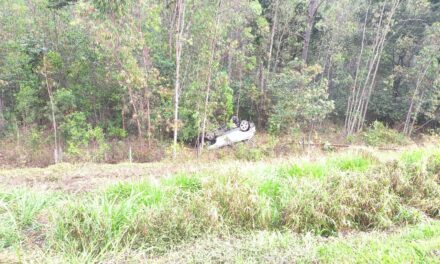 Veículo cai em ribanceira após colisão na MG-050