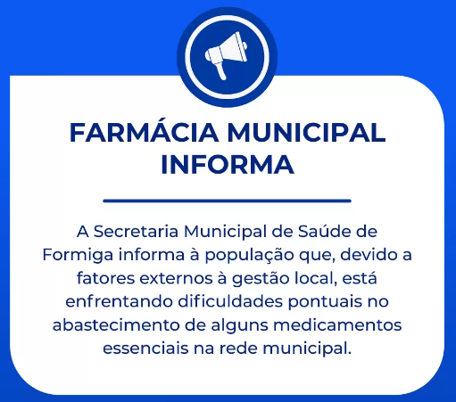 Prefeitura de Formiga divulga lista de medicamentos que estão em falta na Farmácia Municipal