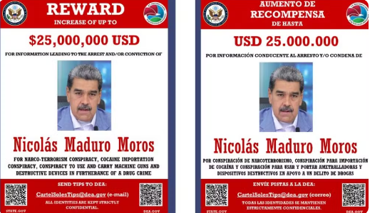 Departamento dos EUA divulga recompensa de US$ 25 milhões por informações que levem à prisão ou condenação de Maduro
