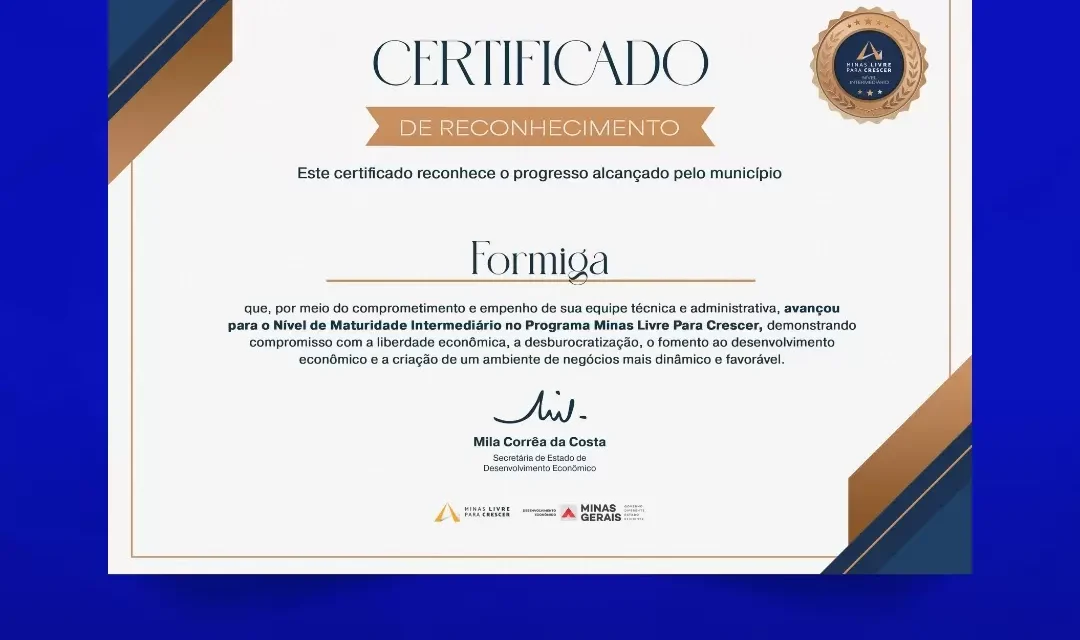 Formiga avança para o nível intermediário no programa “Minas Livre Para Crescer’’