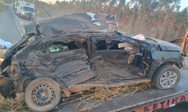 Colisão entre carro e rodotrem deixa mulher gravemente ferida na BR-354, em Formiga