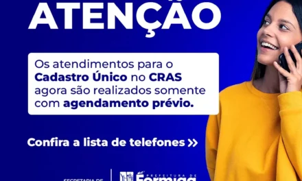 CRAS de Formiga abre agendamento para atualização do Cadastro Único