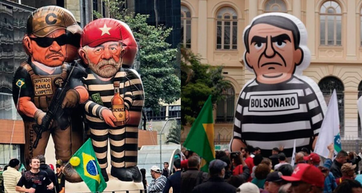Bonecos de presidiário: atos em SP têm duelo entre Luleco e Bolsoleco