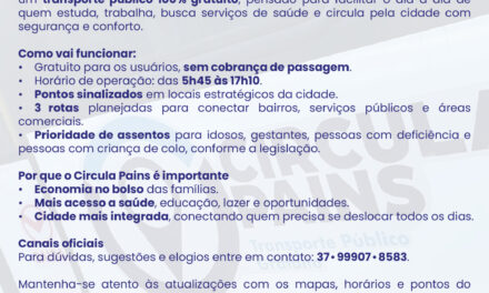 Prefeitura de Pains anuncia transporte público gratuito: Circula Pains começa a operar nesta quinta-feira
