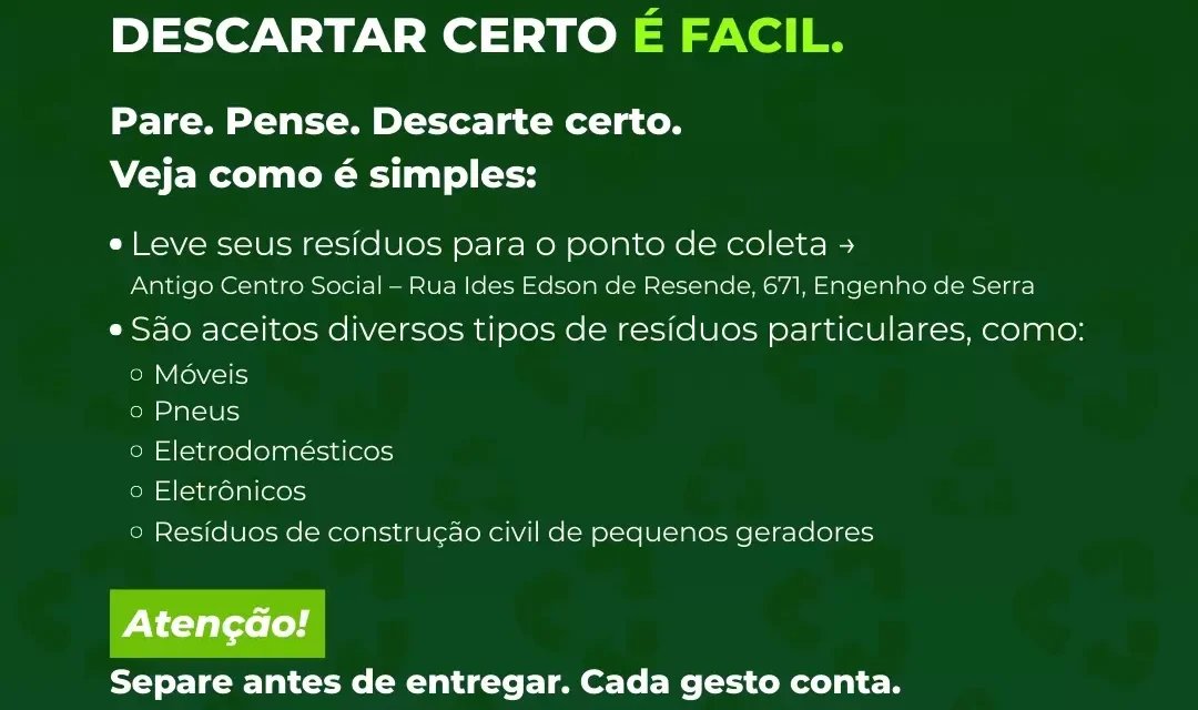 Prefeitura de Formiga reforça orientação sobre descarte correto de resíduos