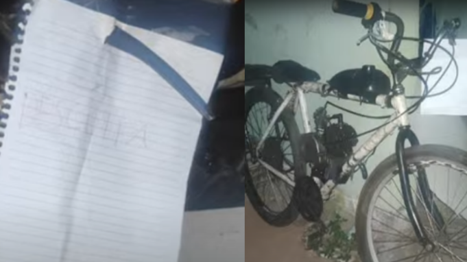 Itaúna: homem furta bicicleta se arrepende e devolve com bilhete pedindo desculpas