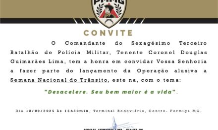 ”Operação da Semana Nacional do Trânsito” será lançada em Formiga