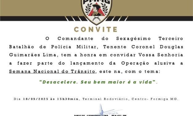 ”Operação da Semana Nacional do Trânsito” será lançada em Formiga