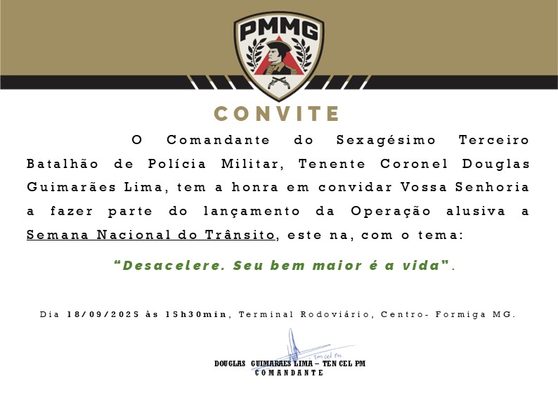 ”Operação da Semana Nacional do Trânsito” será lançada em Formiga
