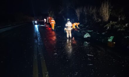 Caminhão tomba na BR-354 em Formiga após motorista perder controle na pista molhada
