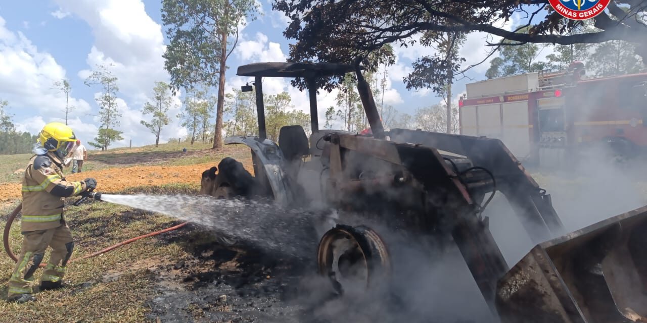 Incêndio consome maquinário agrícola na zona rural de Córrego Fundo