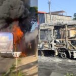 Incêndio destrói ônibus da linha 2290 em Contagem; rede elétrica é danificada