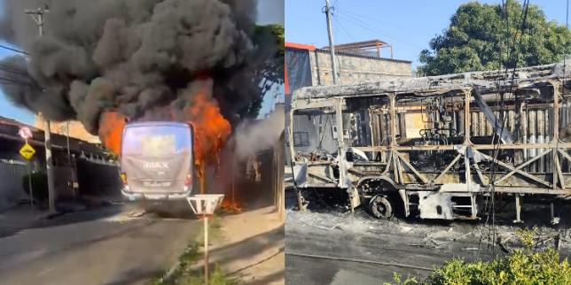 Incêndio destrói ônibus da linha 2290 em Contagem; rede elétrica é danificada